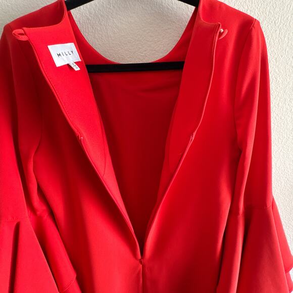 Milly June Ruffle Sleeve Red Cocktail Shift Dress Women’s Size 4 - Picture 9 of 14